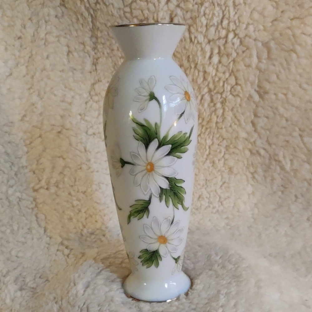 Fenton Hand Painted Floral Bud Vase With Gold Trim